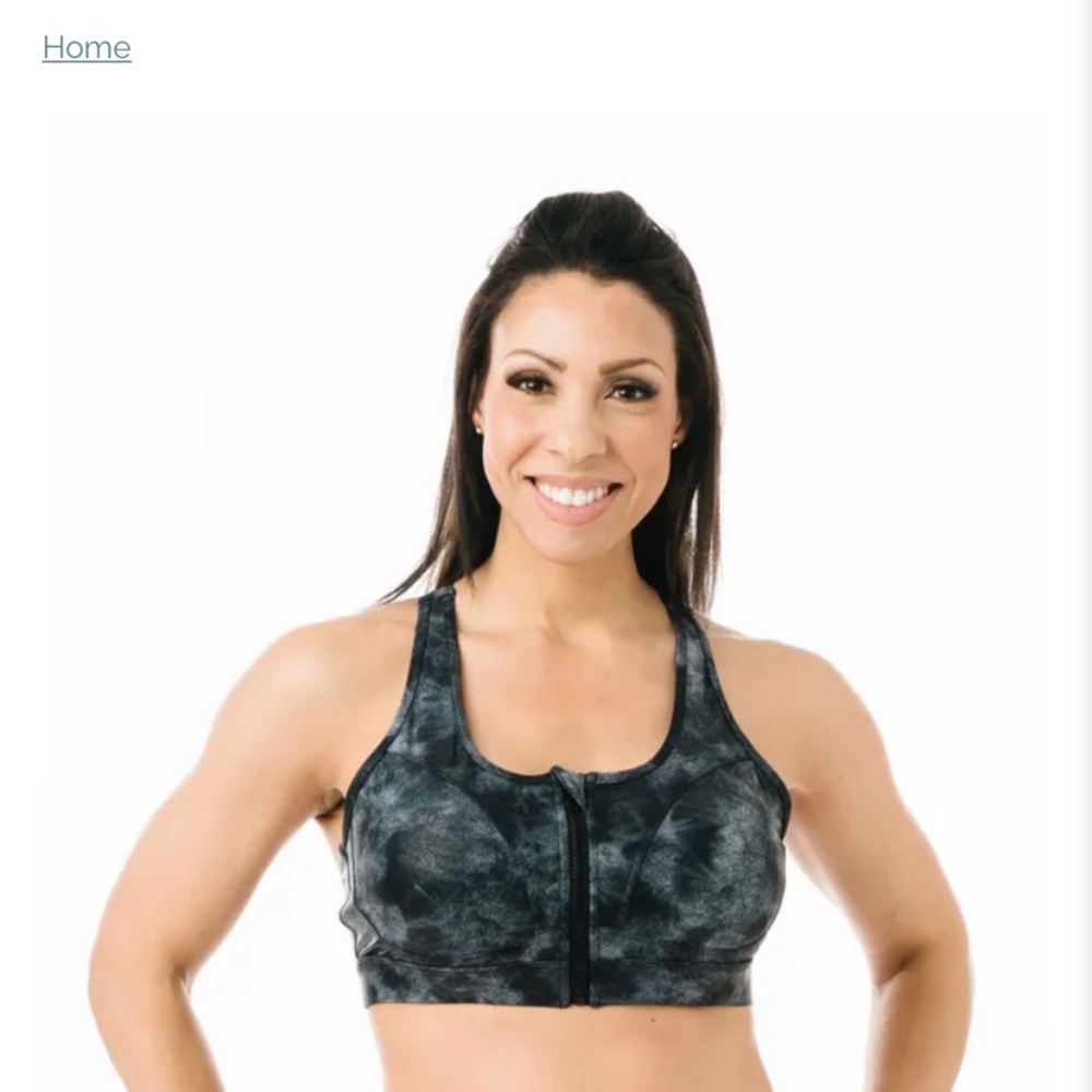ZYIA gray stonewashed front zipper strappy bra